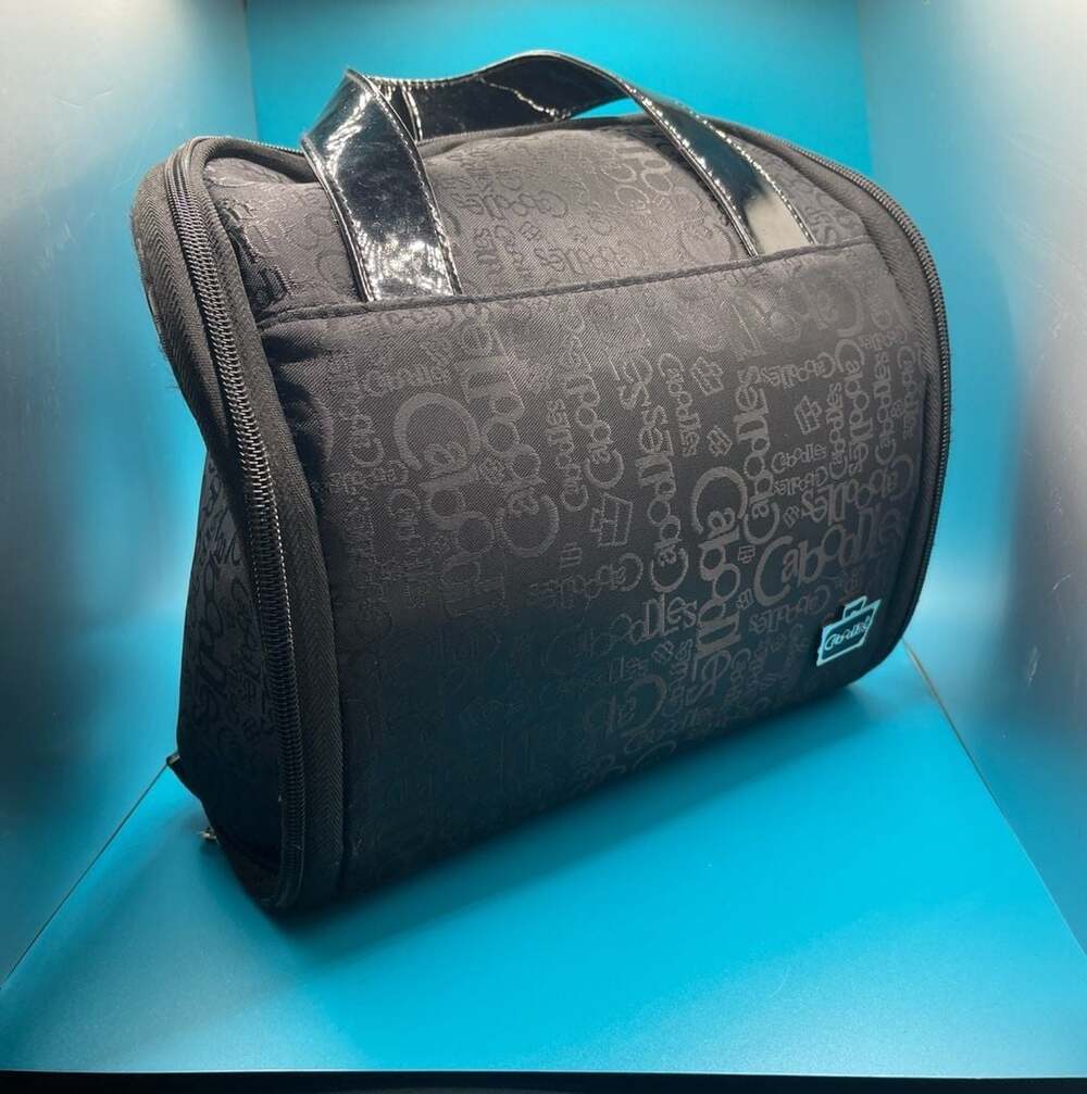 Caboodles Black Logo Print Soft Cosmetic Makeup Train Case Bag